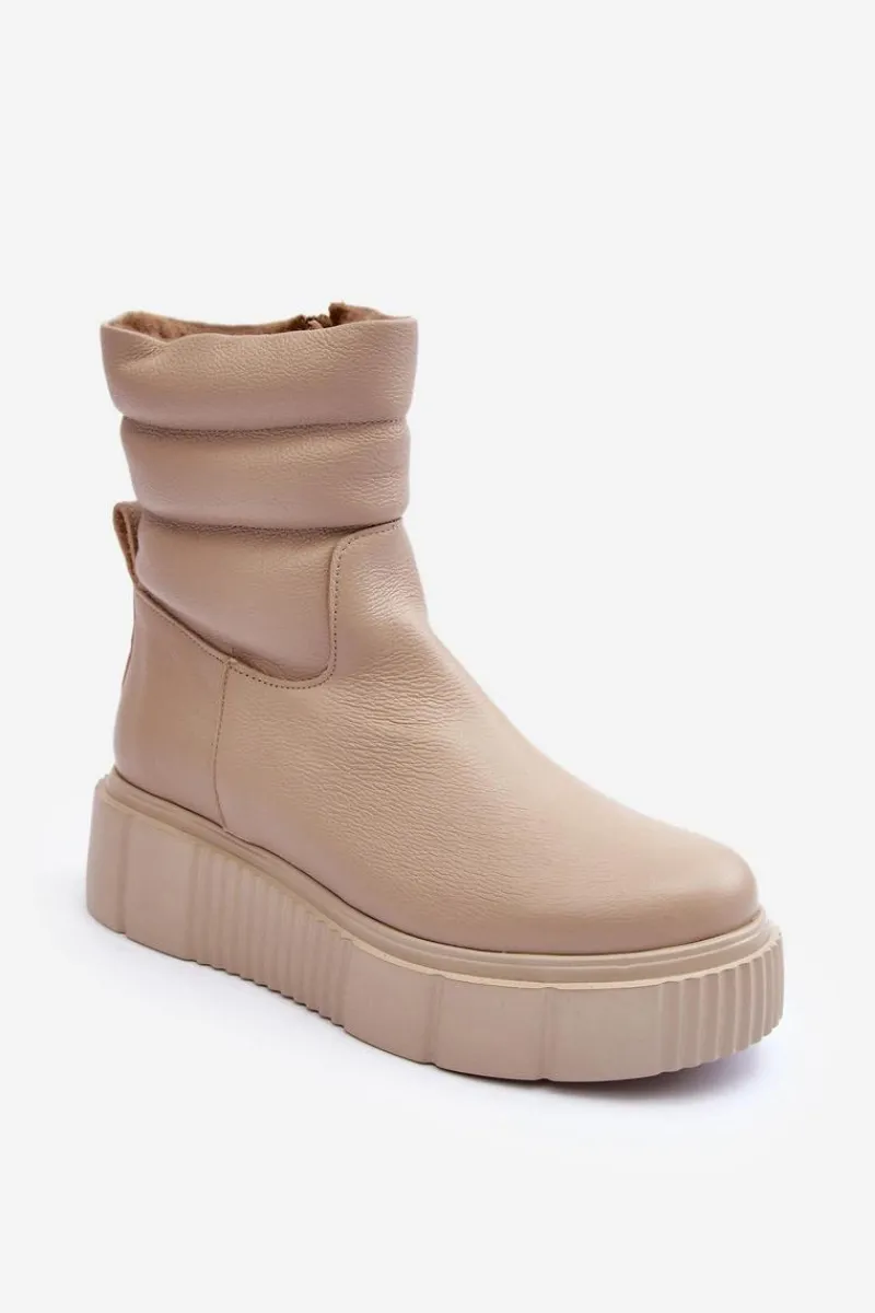 Skórzane Damskie Botki Na Platformie Jasnobeżowe Lemar Suam Damskie Botki Skórzane|Botki Na Koturnie
