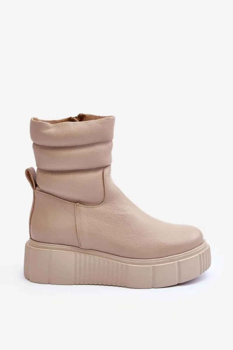 Skórzane Damskie Botki Na Platformie Jasnobeżowe Lemar Suam Damskie Botki Skórzane|Botki Na Koturnie