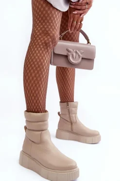 Skórzane Damskie Botki Na Platformie Jasnobeżowe Lemar Suam Damskie Botki Skórzane|Botki Na Koturnie