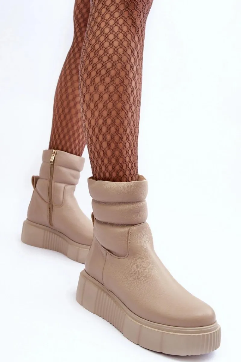 Skórzane Damskie Botki Na Platformie Jasnobeżowe Lemar Suam Damskie Botki Skórzane|Botki Na Koturnie