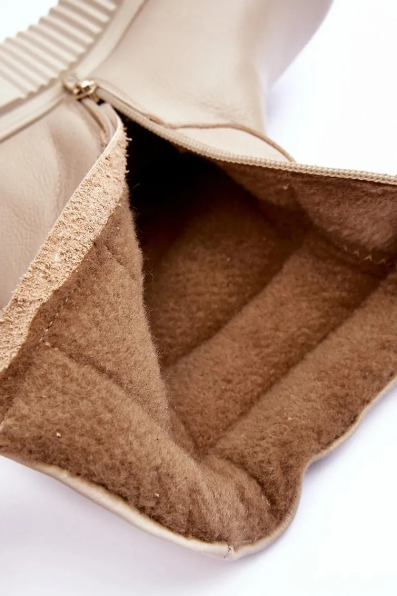 Skórzane Damskie Botki Na Platformie Jasnobeżowe Lemar Suam Damskie Botki Skórzane|Botki Na Koturnie