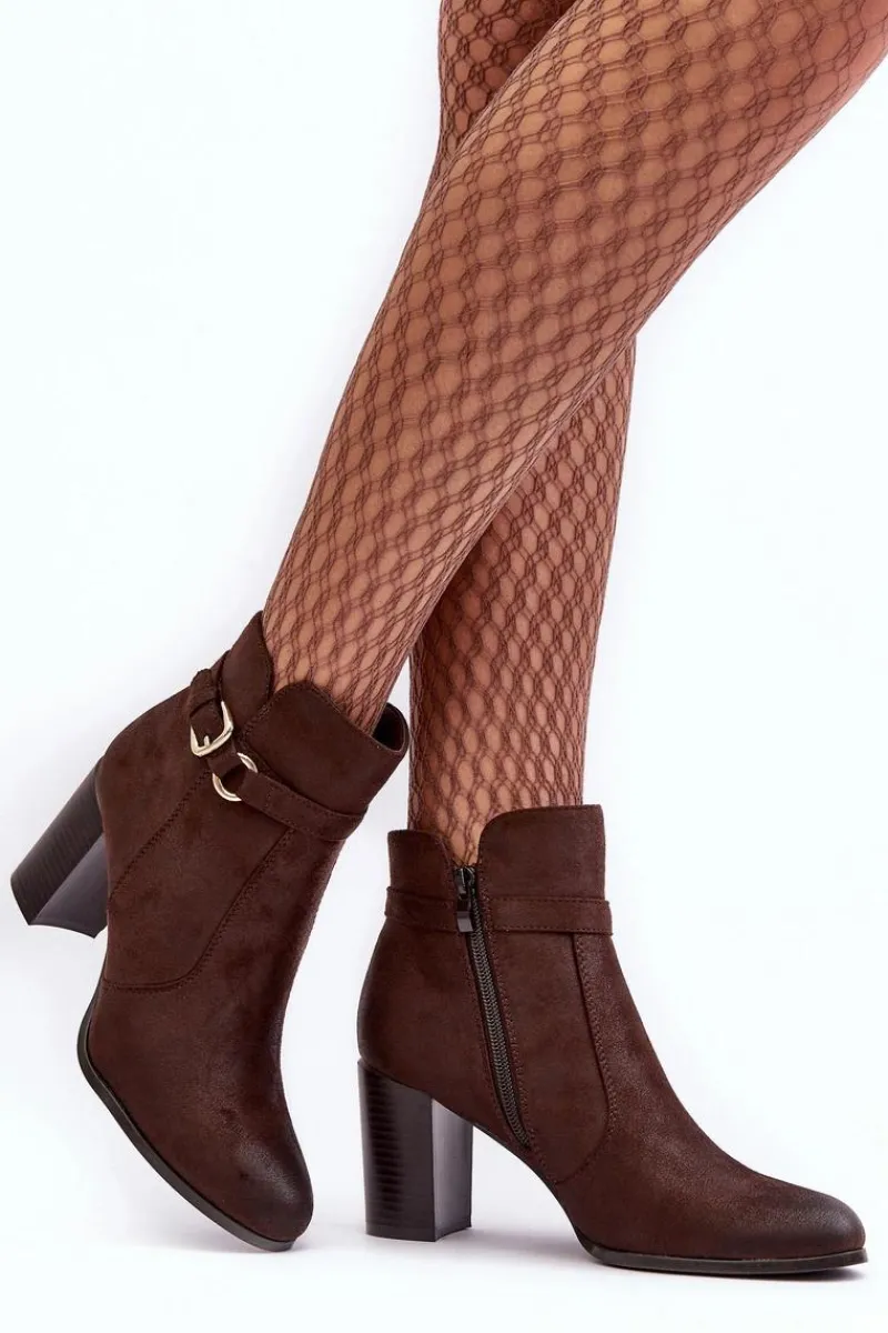 Best Skórzane Damskie Botki Na Słupku Z Klamrą Brązowe Lasima Damskie Botki Zimowe Damskie|Brązowe I Beżowe Botki
