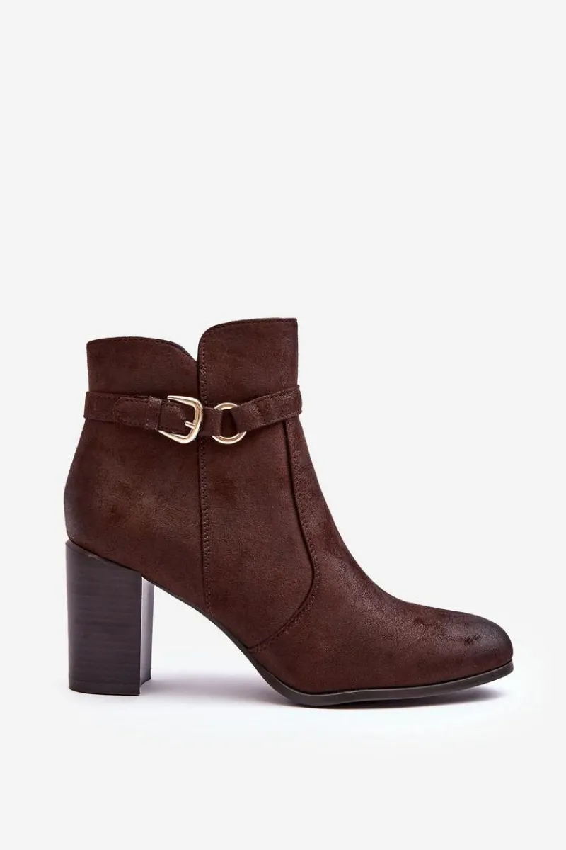 Best Skórzane Damskie Botki Na Słupku Z Klamrą Brązowe Lasima Damskie Botki Zimowe Damskie|Brązowe I Beżowe Botki