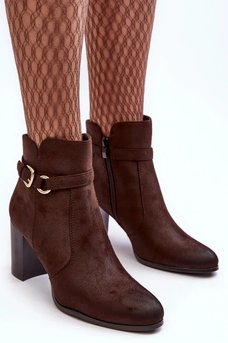 Best Skórzane Damskie Botki Na Słupku Z Klamrą Brązowe Lasima Damskie Botki Zimowe Damskie|Brązowe I Beżowe Botki