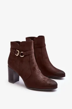 Best Skórzane Damskie Botki Na Słupku Z Klamrą Brązowe Lasima Damskie Botki Zimowe Damskie|Brązowe I Beżowe Botki