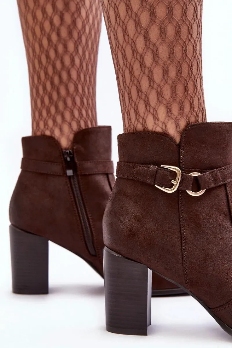 Best Skórzane Damskie Botki Na Słupku Z Klamrą Brązowe Lasima Damskie Botki Zimowe Damskie|Brązowe I Beżowe Botki