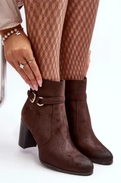 Best Skórzane Damskie Botki Na Słupku Z Klamrą Brązowe Lasima Damskie Botki Zimowe Damskie|Brązowe I Beżowe Botki