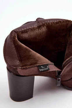 Best Skórzane Damskie Botki Na Słupku Z Klamrą Brązowe Lasima Damskie Botki Zimowe Damskie|Brązowe I Beżowe Botki