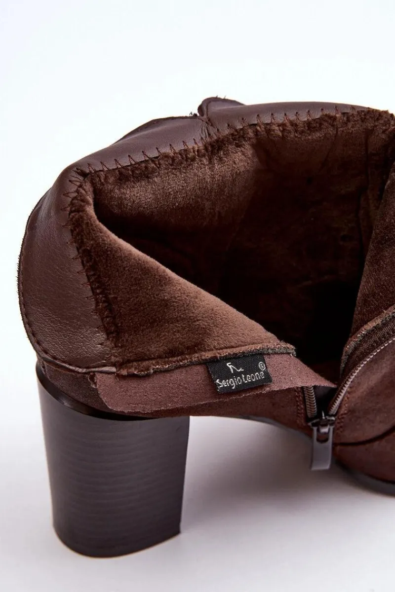 Best Skórzane Damskie Botki Na Słupku Z Klamrą Brązowe Lasima Damskie Botki Zimowe Damskie|Brązowe I Beżowe Botki