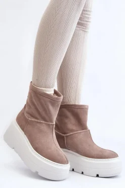 Botki Ocieplane|Botki Skórzane>Zazoo Skórzane Damskie Botki Na Masywnej Podeszwie Beżowe 3424 Beżowy