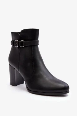 New Buty Sergio Leone Skórzane Damskie Botki Na Słupku Z Klamrą Czarne Lasima