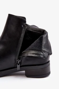 Discount Evento Skórzane Damskie Botki Płaskie Czarne Vasica Czarny