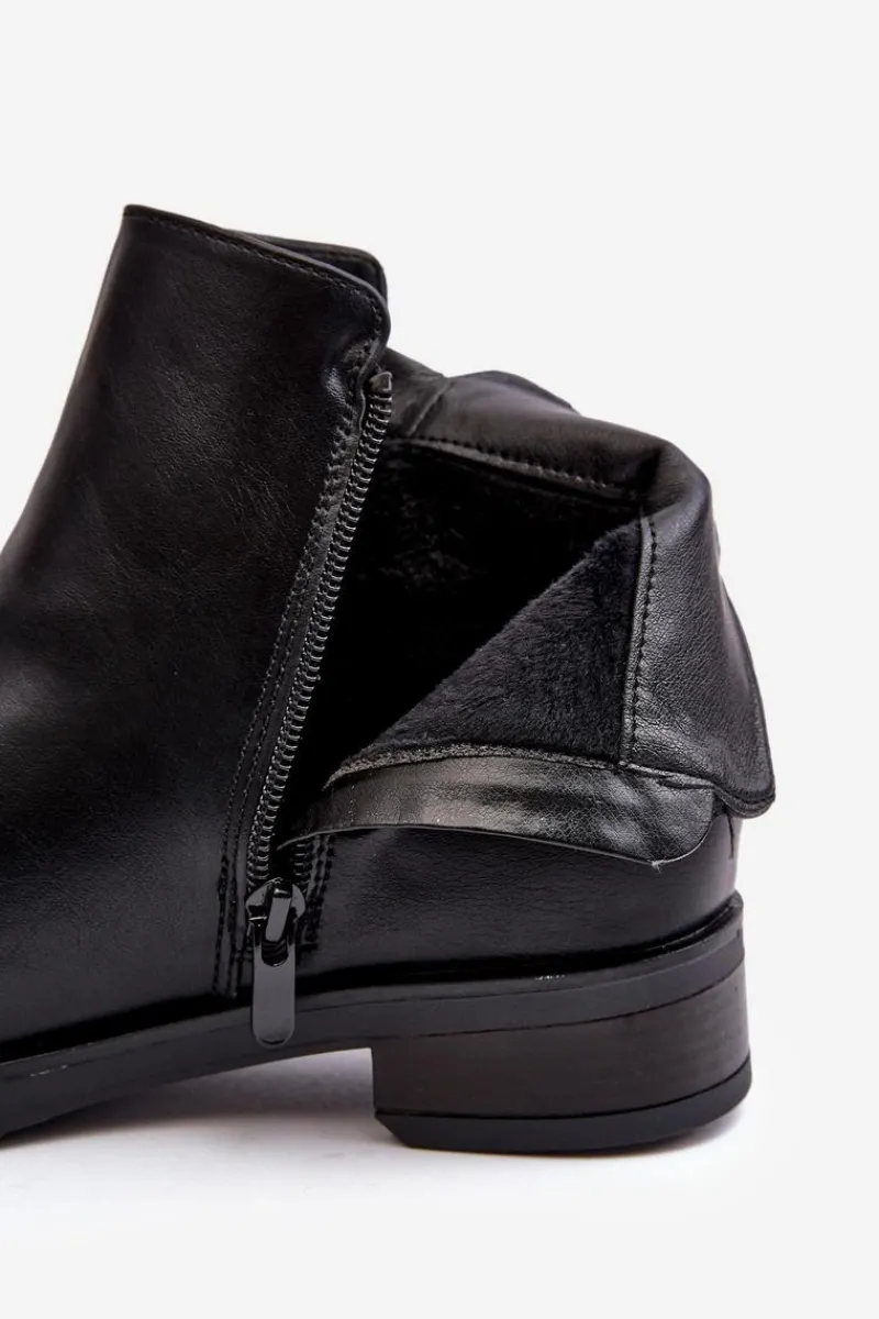 Discount Evento Skórzane Damskie Botki Płaskie Czarne Vasica Czarny