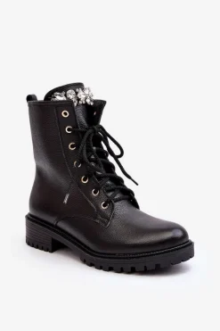 Botki Ocieplane|Botki Skórzane>Zazoo Skórzane Damskie Botki Workery Z Ozdobą 1757 Czarne