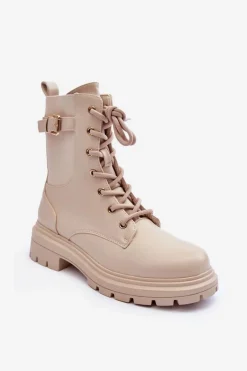 Hot Boto Skórzane Damskie Botki Workery Beżowe Chrezy