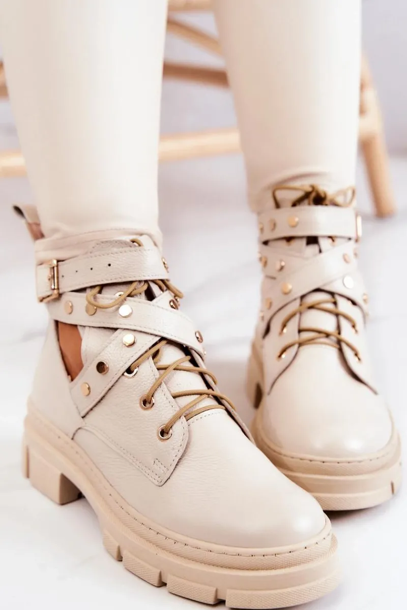 Botki Wiosenne|Botki Skórzane>Boto Skórzane Damskie Botki Z Wycięciami Jasnobeżowe Everly Beżowy