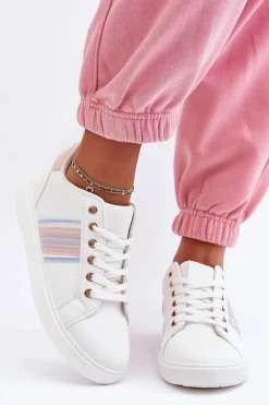 Best Boto Skórzane Damskie Buty Sportowe Biało-Różowe Rilee