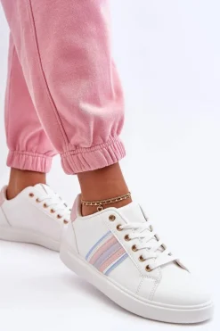 Best Boto Skórzane Damskie Buty Sportowe Biało-Różowe Rilee