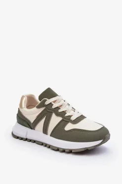 Sneakersy Damskie>Boto Skórzane Damskie Buty Sportowe Zielono-Beżowe Kabama