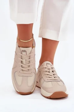 Outlet Daniel Lopez Just Dare Skórzane Damskie Buty Sportowe Sneakersy SS2D4043 Beżowe Beżowy