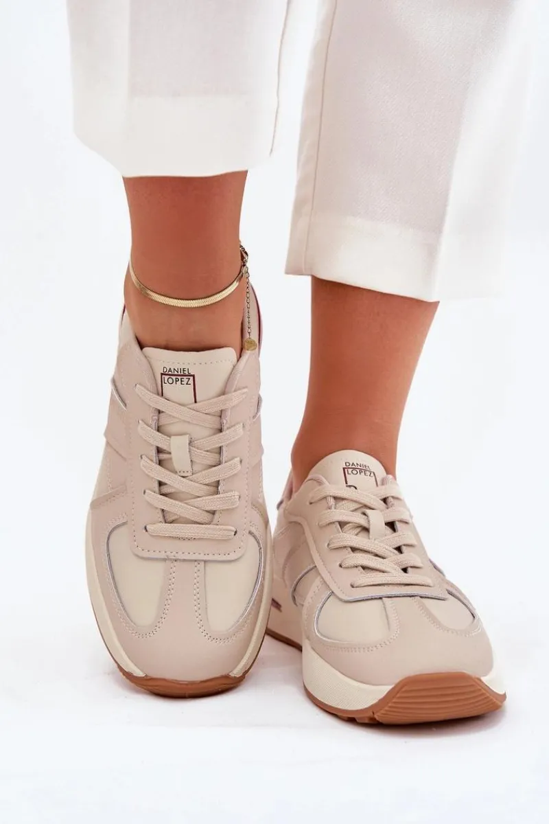 Outlet Daniel Lopez Just Dare Skórzane Damskie Buty Sportowe Sneakersy SS2D4043 Beżowe Beżowy