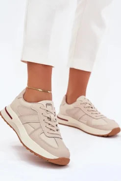Outlet Daniel Lopez Just Dare Skórzane Damskie Buty Sportowe Sneakersy SS2D4043 Beżowe Beżowy