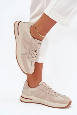Outlet Daniel Lopez Just Dare Skórzane Damskie Buty Sportowe Sneakersy SS2D4043 Beżowe Beżowy