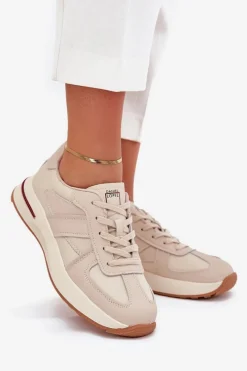 Outlet Daniel Lopez Just Dare Skórzane Damskie Buty Sportowe Sneakersy SS2D4043 Beżowe Beżowy