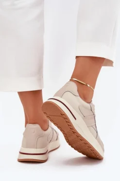 Outlet Daniel Lopez Just Dare Skórzane Damskie Buty Sportowe Sneakersy SS2D4043 Beżowe Beżowy