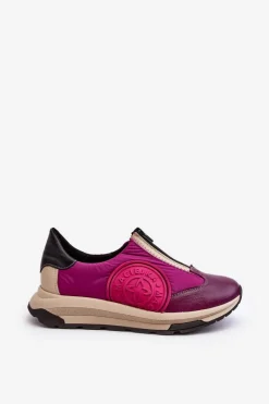 Clearance Skórzane Damskie Buty Sportowe 06296-15 Fuksja Damskie Buty Sportowe Na Platformie