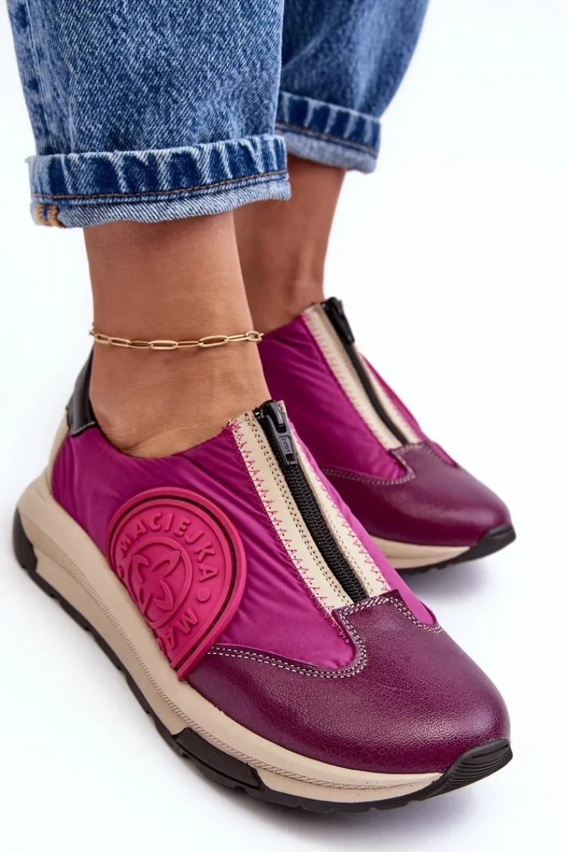 Clearance Skórzane Damskie Buty Sportowe 06296-15 Fuksja Damskie Buty Sportowe Na Platformie