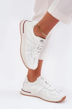 Clearance Skórzane Damskie Buty Sportowe Sneakersy SS2D4042 Białe Damskie Buty Sportowe Na Platformie|Sneakersy Damskie