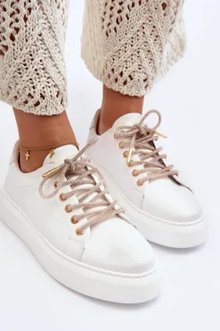 Buty Sportowe Na Platformie></noscript>CheBello Skórzane Damskie Buty Sportowe 4362 Białe