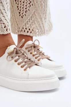 Buty Sportowe Na Platformie></noscript>CheBello Skórzane Damskie Buty Sportowe 4362 Białe