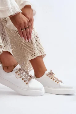 Buty Sportowe Na Platformie></noscript>CheBello Skórzane Damskie Buty Sportowe 4362 Białe