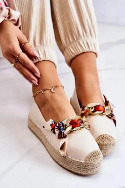 Czarne Espadryle>Boto Skórzane Damskie Espadryle Z Łańcuchem Jasnobeżowe Fancy