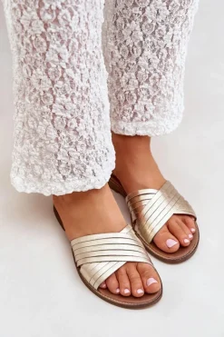 Clearance Boto Skórzane Damskie Klapki Lewski Shoes 3682 Złote Złoty