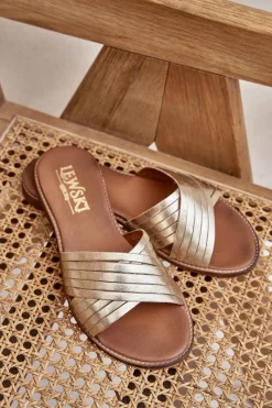 Clearance Boto Skórzane Damskie Klapki Lewski Shoes 3682 Złote Złoty