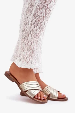 Clearance Boto Skórzane Damskie Klapki Lewski Shoes 3682 Złote Złoty