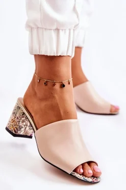 Klapki Na Obcasie|Klapki Damskie Klasyczne>Boto Skórzane Damskie Klapki Na Obcasie Kwiaty Beżowe Nessita