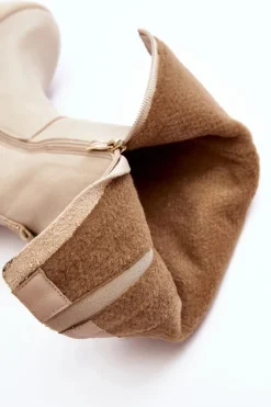 Kozaki Przed Kolano|Kozaki Na Obcasie></noscript>Boto Skórzane Damskie Kozaki Przed Kolano Lemar Jasnobeżowe Malayah