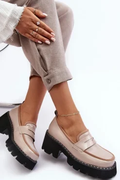 Best Damskie buty S.Barski Skórzane Damskie Mokasyny D&A MR870-32 Beżowe Beżowy