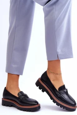 Outlet Buty damskie Vinceza Skórzane Damskie Mokasyny Na Platformie Z Ozdobą Czarne Jonett