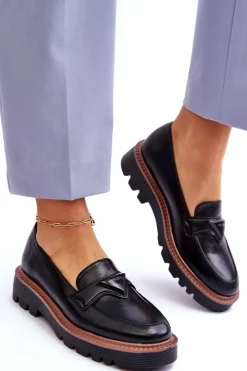 Outlet Buty damskie Vinceza Skórzane Damskie Mokasyny Na Platformie Z Ozdobą Czarne Jonett