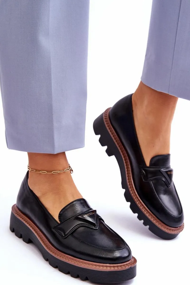Outlet Buty damskie Vinceza Skórzane Damskie Mokasyny Na Platformie Z Ozdobą Czarne Jonett