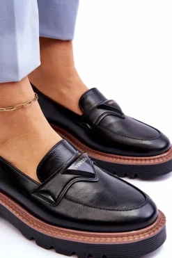 Outlet Buty damskie Vinceza Skórzane Damskie Mokasyny Na Platformie Z Ozdobą Czarne Jonett