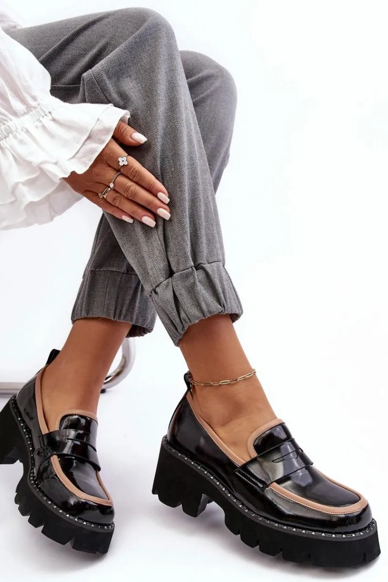 Outlet Skórzane Damskie Mokasyny D&A MR870-32 Czarne Damskie Loafersy Damskie|Mokasyny Płaskie