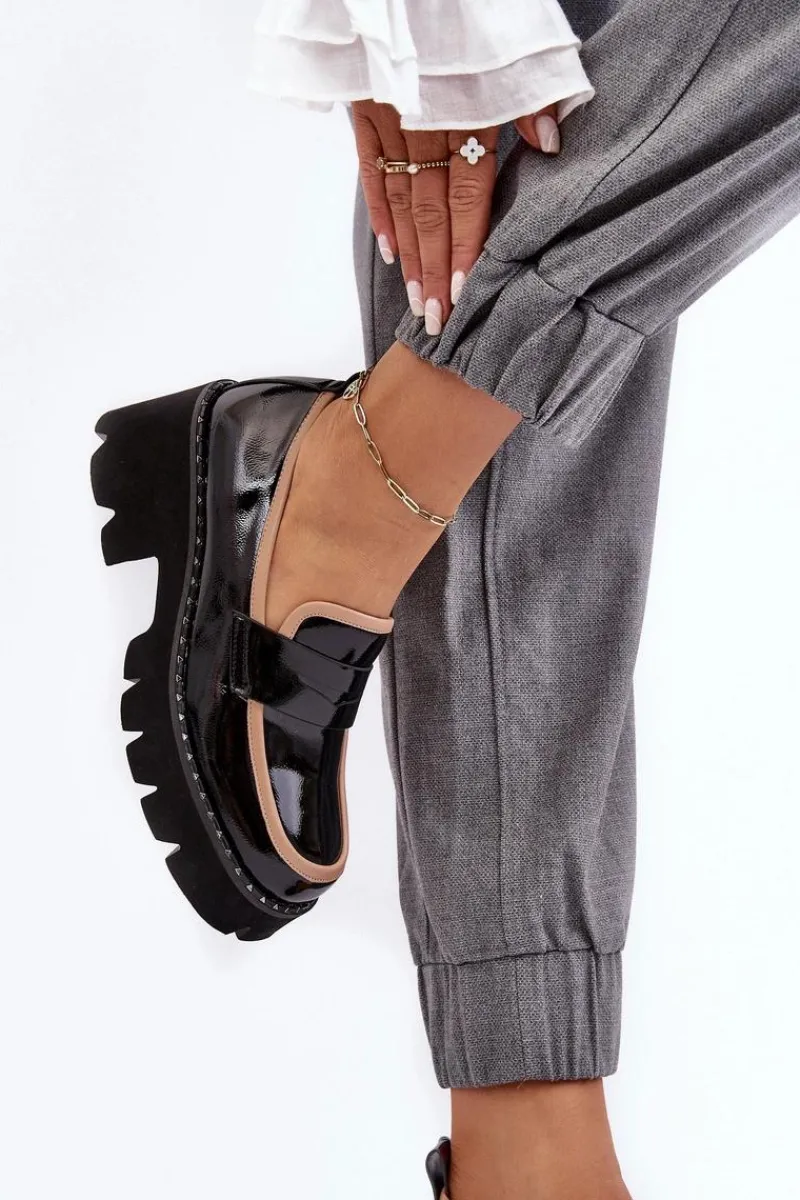 Outlet Skórzane Damskie Mokasyny D&A MR870-32 Czarne Damskie Loafersy Damskie|Mokasyny Płaskie