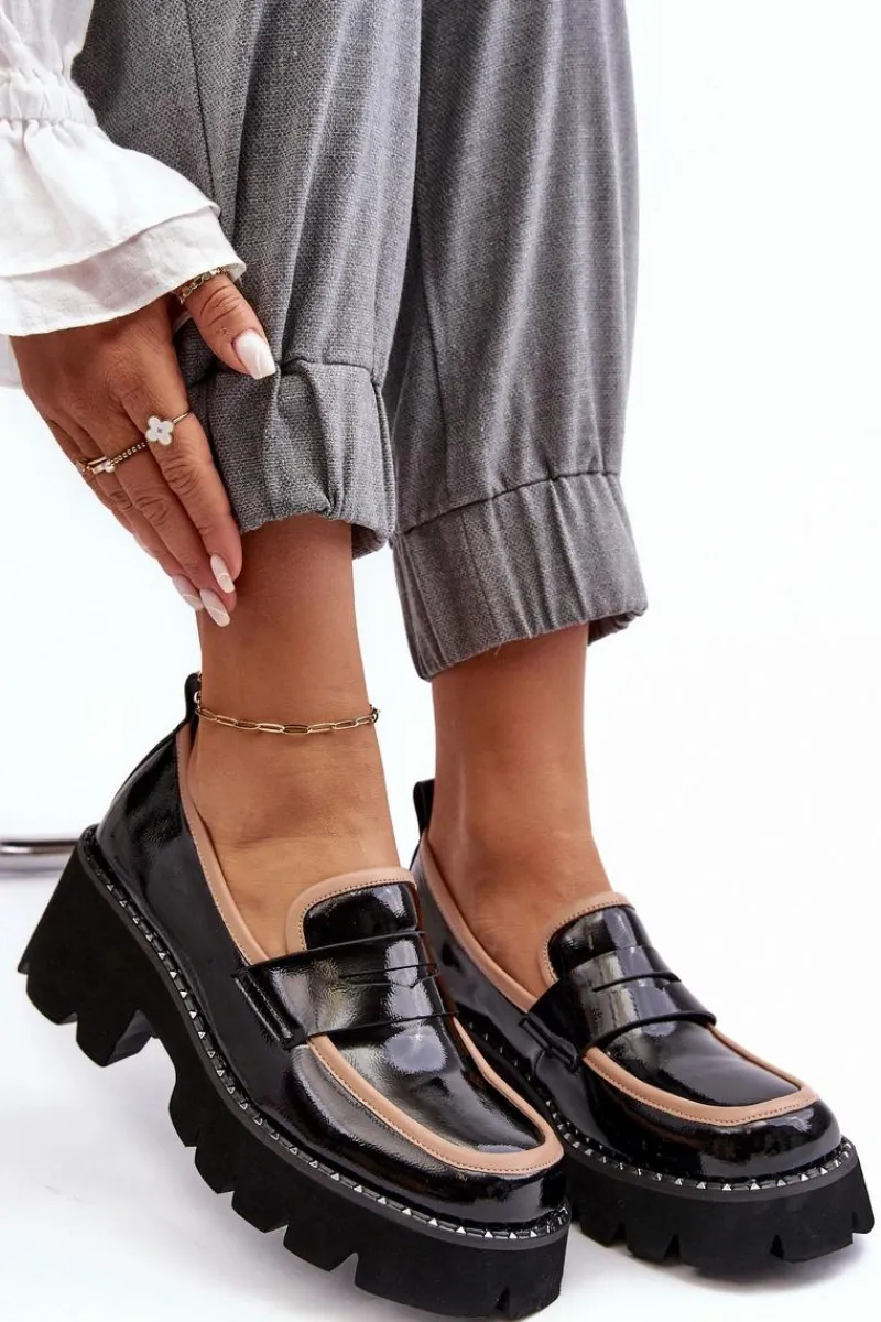 Outlet Skórzane Damskie Mokasyny D&A MR870-32 Czarne Damskie Loafersy Damskie|Mokasyny Płaskie