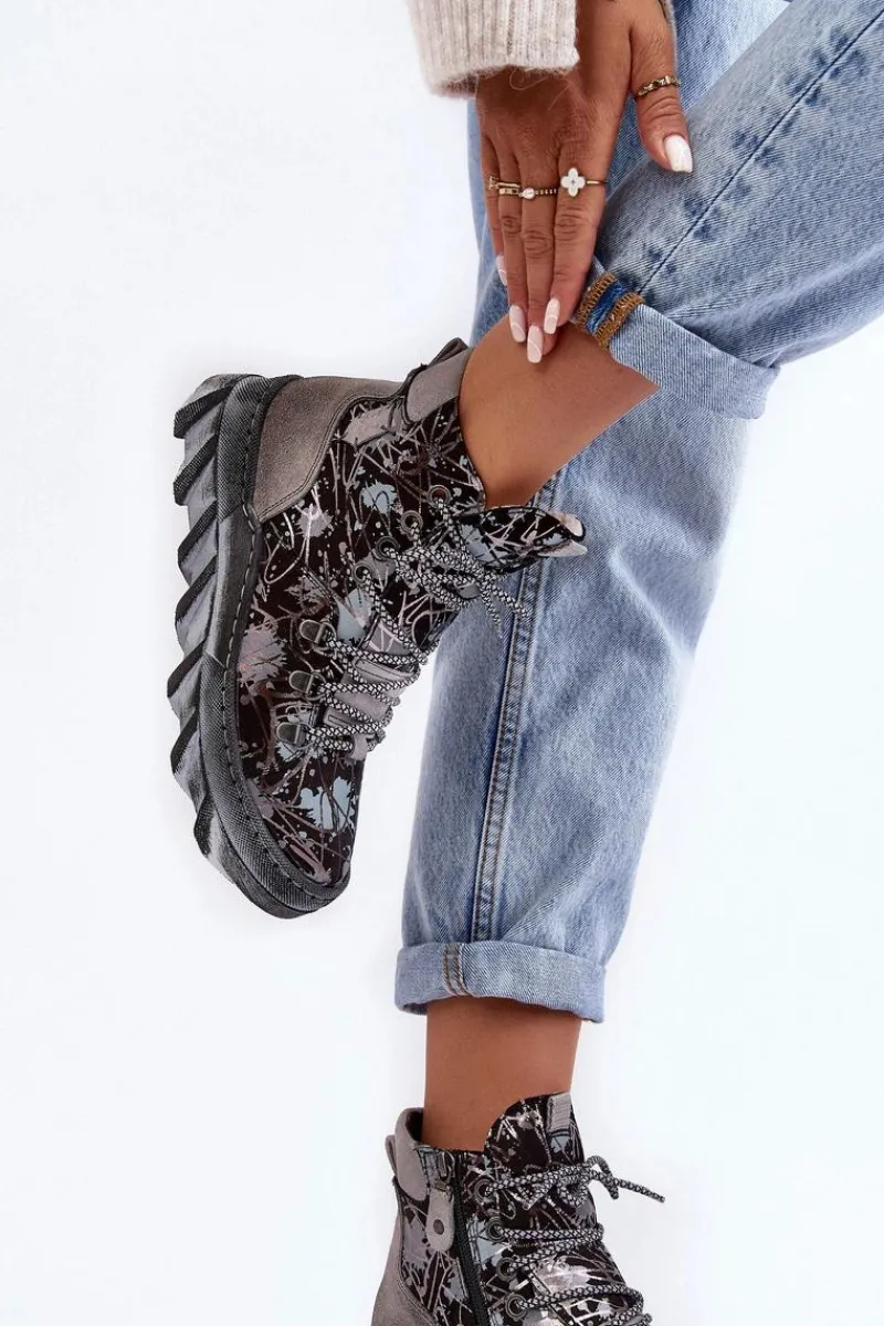 Botki Maciejka|Botki Płaskie>Maciejka Skórzane Damskie Ocieplane Botki 06146-03 Szare